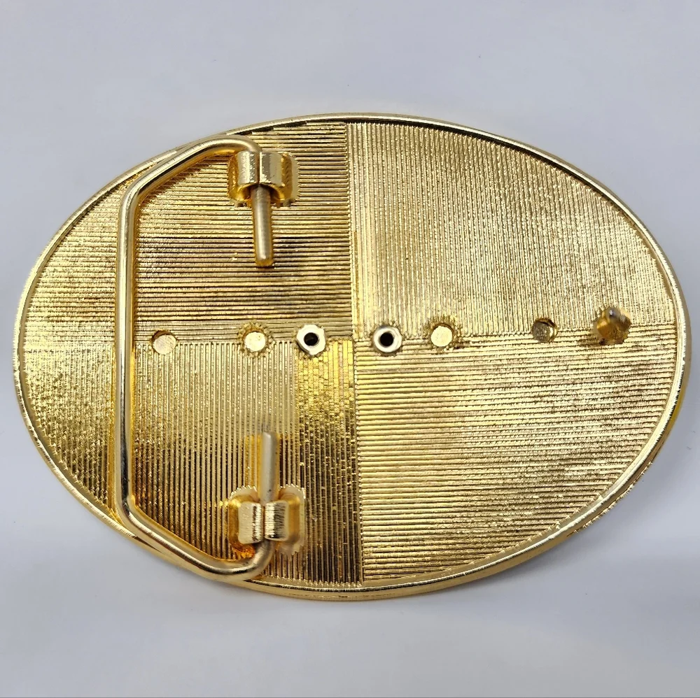 Western Style Polished Stone And Gold Tone Floral Embossed Belt Buckle - Picture 5 of 5